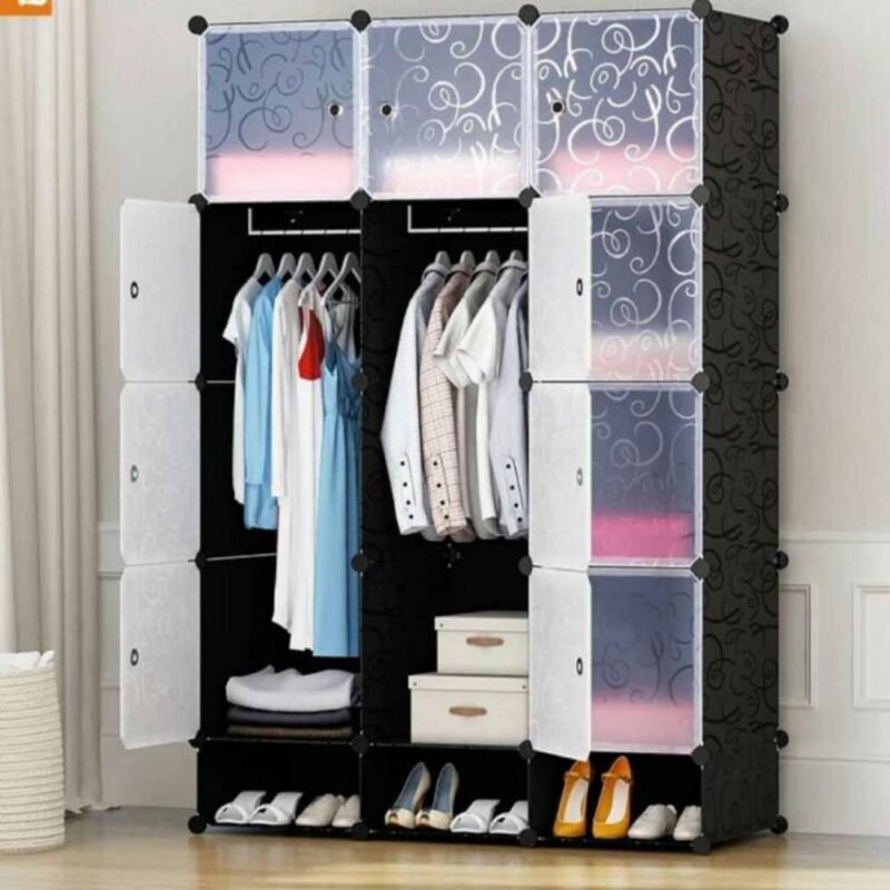 3-Column Plastic Wardrobe-Black
