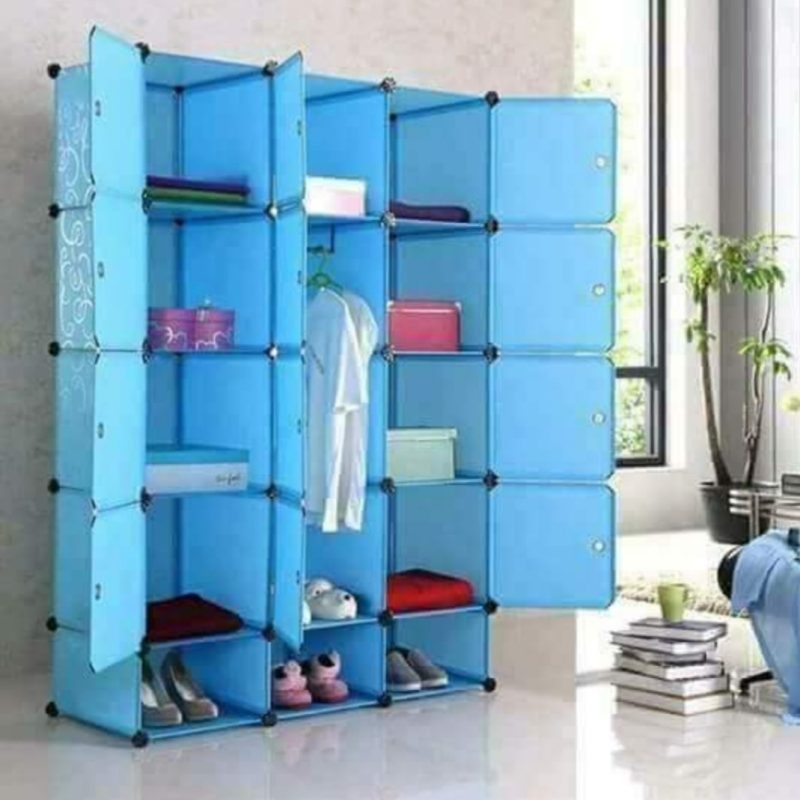 3-Column Plastic Wardrobe-Blue