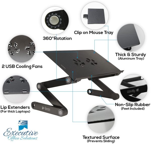 Portable Adjustable Aluminum Laptop Stand Vented with CPU Fans and Mouse Pad Side