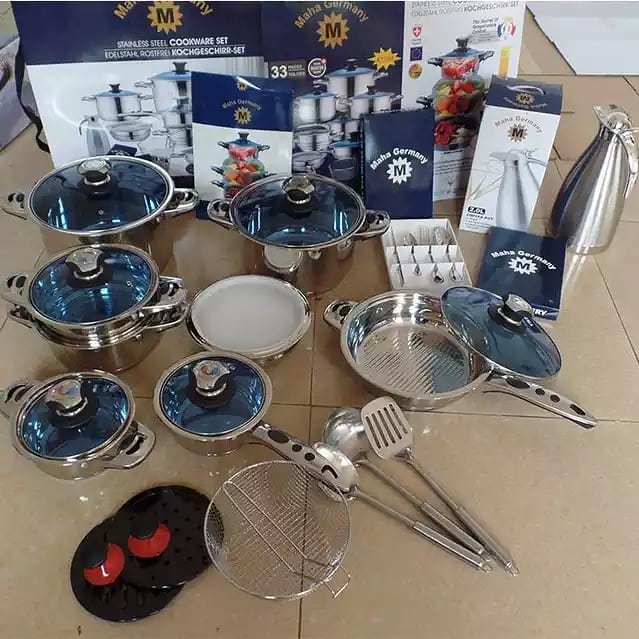 33pcs Cookware Set Steel Stainless Cooking Fry Pan And Casserole The Cosy Bedding Kenya