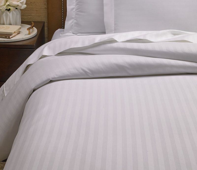 Plain White Striped Duvet Cover Set