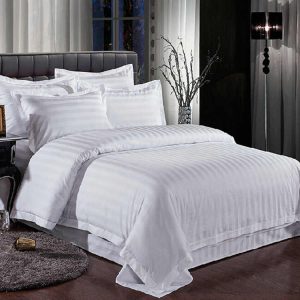 Plain White Striped Duvet Cover Set