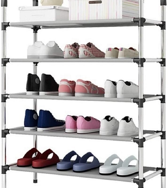 5 Tiers Shoe Storage Rack, Metal Adjustable Shoe Organiser