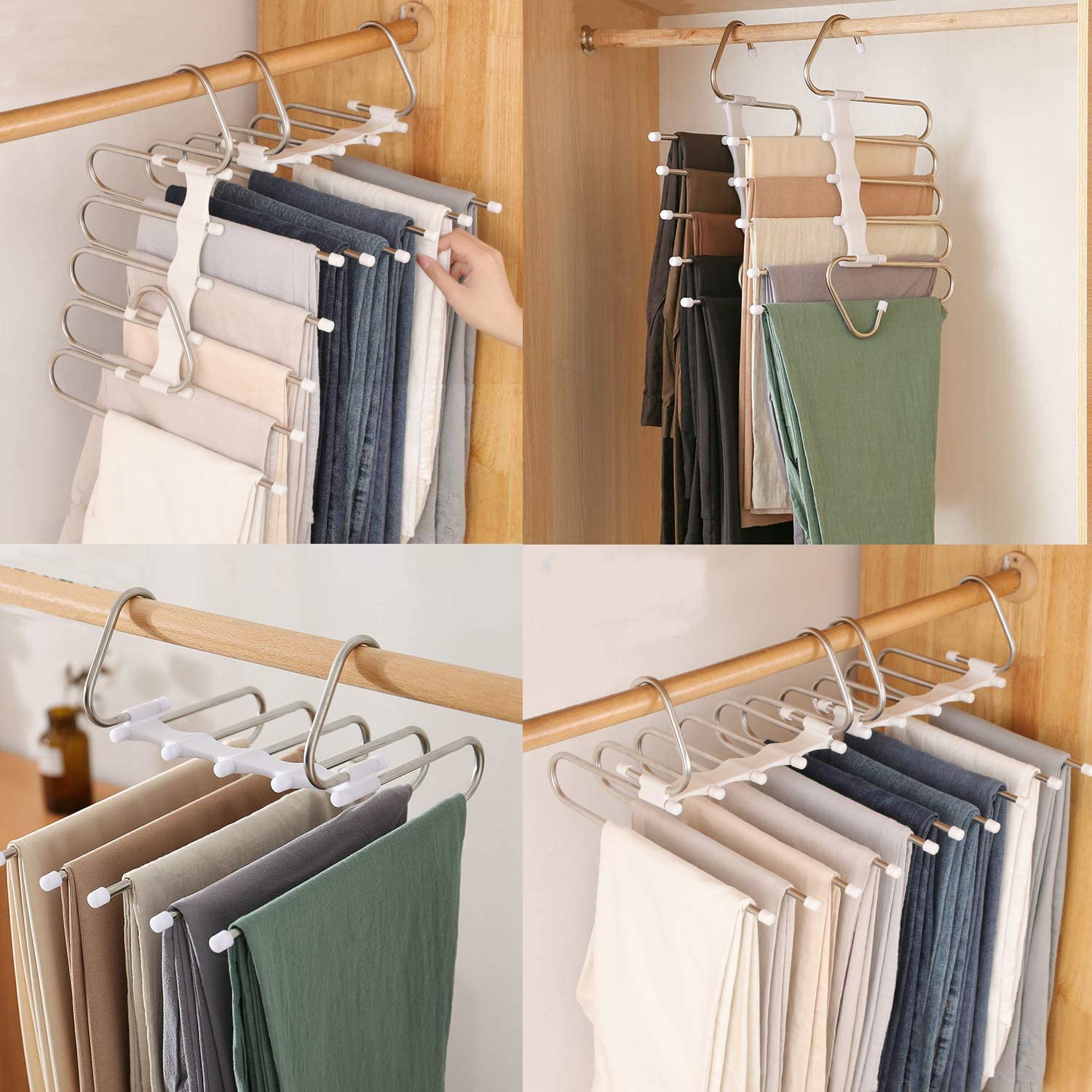 6 In 1 Clothes Hanger Multi-functional Trousers Rack Pant Scarves Wardrobe  Storage Organizer Stainless Steel Hanger - Hangers - AliExpress