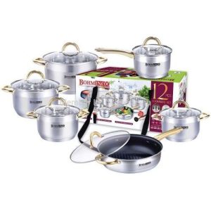 12Pcs Bohminox Stainless Steel Nonstick Cookware Set