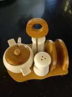 Bamboo Ceramic Sugar Pot Set