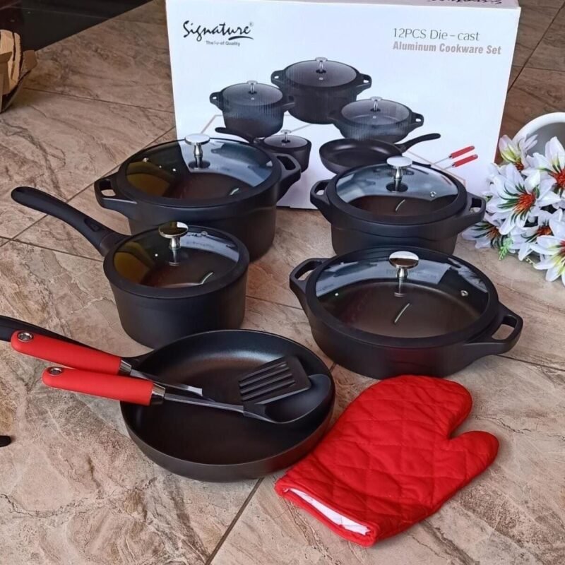 12 pcs Die Cast Cookware set-black.